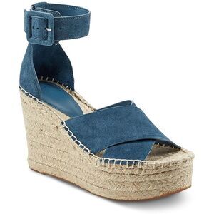 Marc Fisher LTD Womens Able Blue Leather Platform Sandals Shoes New